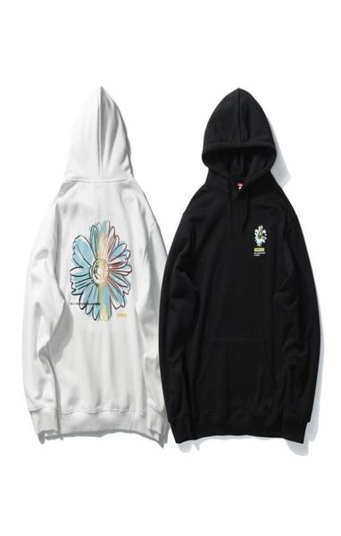 

streetwear hip hop hoodie sweatshirt daisy flower print winter fleece pullover cotton harajuku floral loose4790275, Black