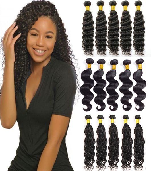 

unprocessed brazilian straight virgin human hair bundles water body deep wave hair extensions kinky curly weaves peruvian malaysia3317290, Black;brown
