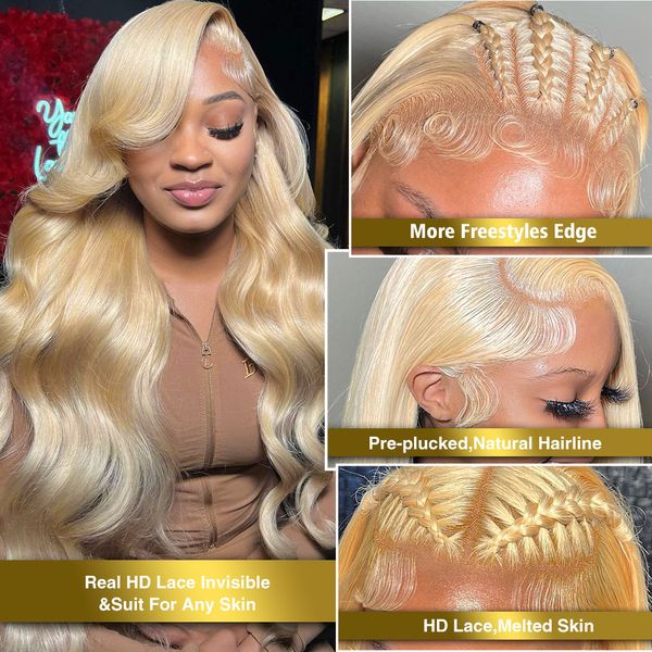 

cosdelu 30 40 inch honey 613 blonde lace frontal human hair wigs hd transparen 13x4 body wave 13x6 brazilian front wig for women, Black