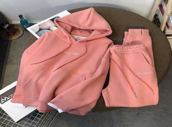 

2020 autumn winter two peice set new thick velvet pullover hooded sweater women039s suit sports and leisure twopiece trousers 4080856, White