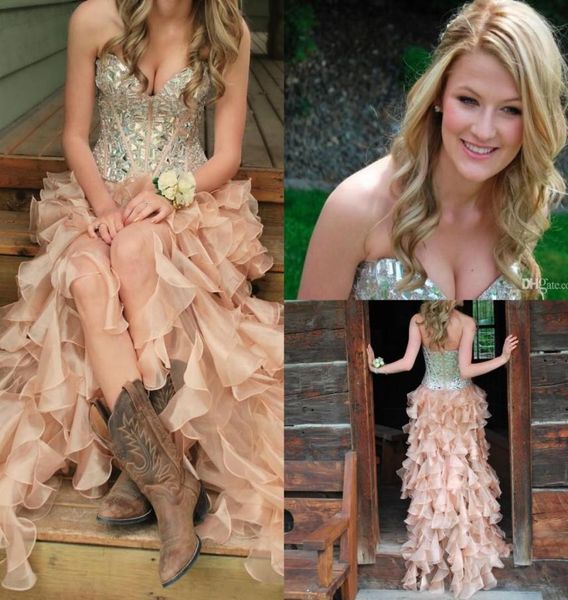 

special high low sweetheart prom dresses sweetheart organza with crystals and rhinestone ruffles abendkleider party gowns4281680, Black