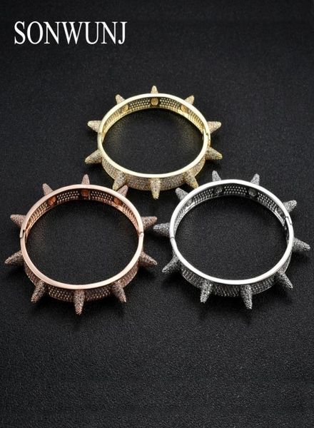 

hip hop iced out bling openable bangle for women men jewelry copper cz stone punk bracelet b013 mx1907277884074, Golden;silver