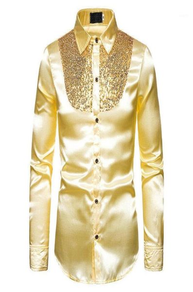 

men039s dress shirts men satin shiny silk wedding shirt long sleeve sequin fitness slim male blouse ruffle shirt15897512, White;black