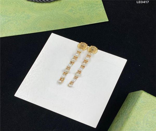 

chic lion head designer charm earrings women long pearl pendant studs ladies date party eardrops with gift box5959990, Golden