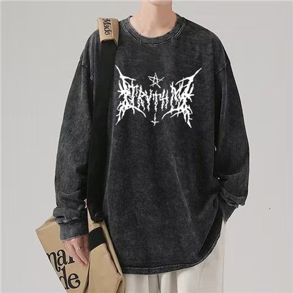 

womens hoodies sweatshirts vintage gothic y2k washed old autumn trend fashion long sleeves oversized streetwear men women crewneck pullover, Black