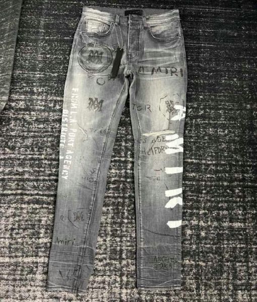 

hm5602 quality mens jeans distressed motorcycle biker jean rock skinny slim ripped hole stripe fashionable snake embroidery denim1920888, Blue