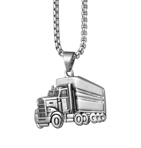

lucky rune big trucks pendants necklace for men women hip hop stainless steel chain necklace jewelry6104372, Silver