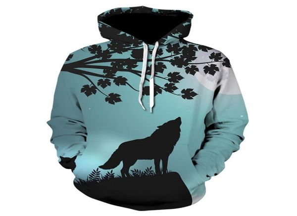 

new animal hoodies men women moon howling wolf printed hoodies hooded coat for autumn and winter9859123, Black