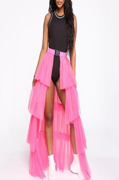 

4 layers mesh maxi skirt women waist buckle tutu solid color ball gown for festival party jupe faldas largas mujer8709295, Black