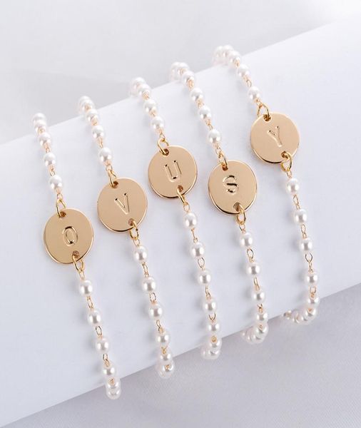 

creative az alphabet initial bracelet summer jewelry pearl bead bracelet for women girls party wedding jewelry5753654, Black