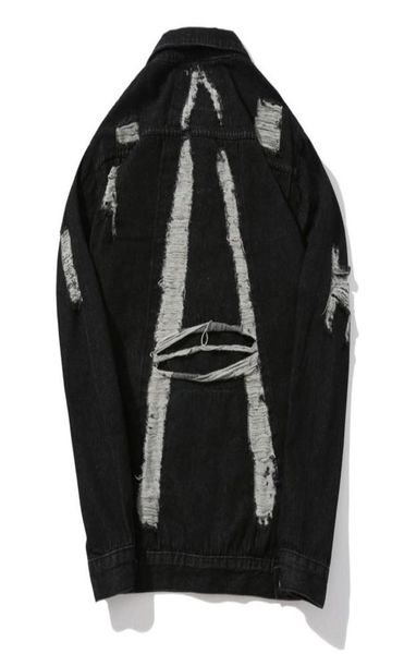 

men039s denim jacket hole loose cardigan jacket01234369856805299925, Black;brown