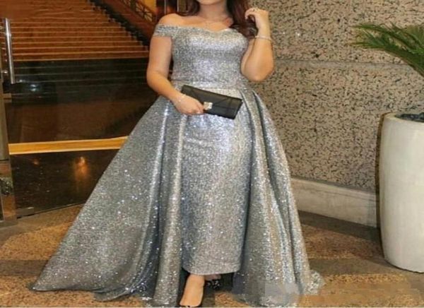 

silver sequined mother of the bride dresses detachable overskirt plus size party mother039s gowns off shoulder long prom evenin6077340, Black;red