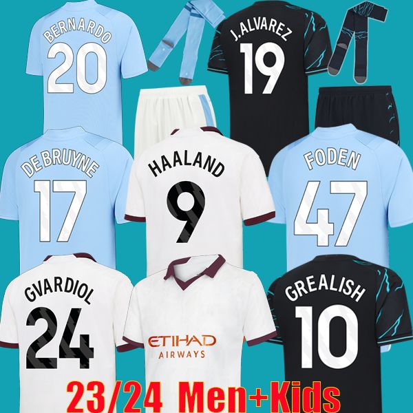 

23 24 erling haaland mans cities soccer jerseys kovacic phillips grealish de bruyne foden 2023 2024 manchesters retro football shirts kids k, Black;yellow