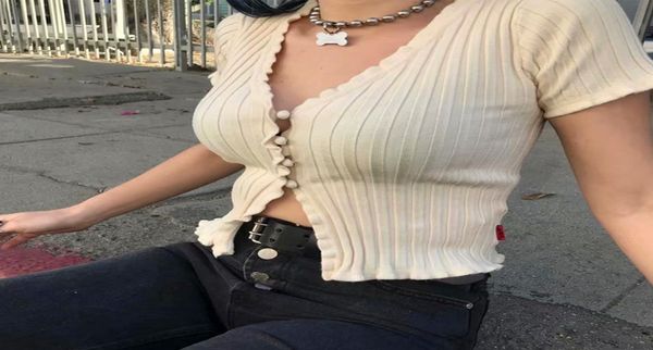 

women fashion shortsleeve ruffles cardigans sweaters knits tees with single breasted big elastic knitted crop 3045384, White