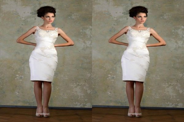 

2020 vintage short wedding dresses summer scoop applique short bridal dress beaded sheath custom made ivory beach bride gowns6795030, White