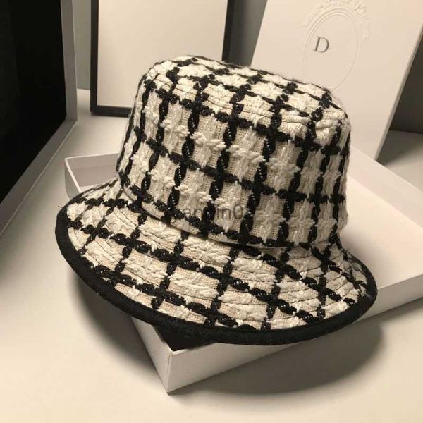 

wide brim hats bucket hats small fragrance wind woman qiu dong tweed fisherman small checked basin hat hkd230810, Blue;gray