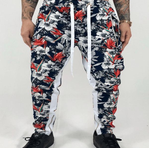 

men039s pants men hawaiian sweatpants casual elastic printed sweat hip hop trousers ripped slim high street5226869, Black