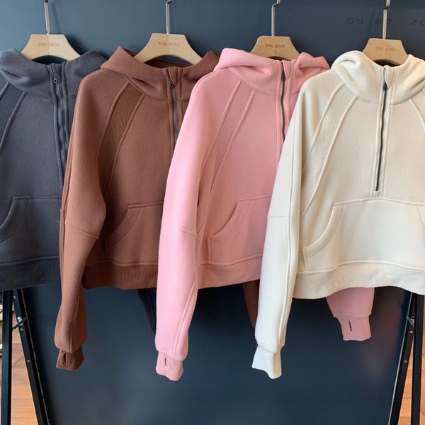

designer hoodie scuba half zip hoodie womens yoga suit designer hooded sweatshirt ladies gym sportswear outdoor sports jogging hoody thick, Black