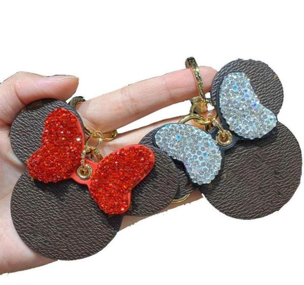 

2021new diamond keychain designed by rs highquality leather cartoon mouse keychain couple gift woman bag pendant car k88145676, Slivery;golden