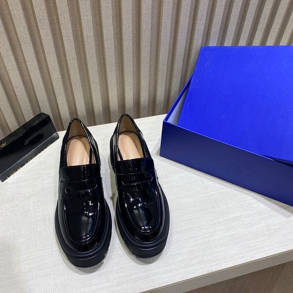 

2023 new ladies formal shoes designer thick sole one step single shoes thick heel versatile lefu shoes british style lacquer leather women&#, Black