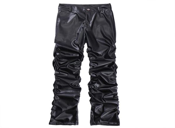 

black mens high street straight casual pencil faux leather pants5394921