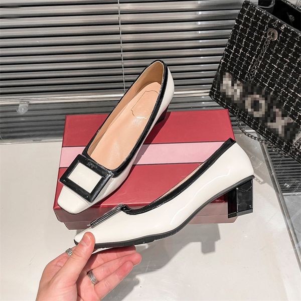 

dress shoes summer 2023 mary jane's square buckle patent leather singlelayer thick heel french sandal 230809, Black