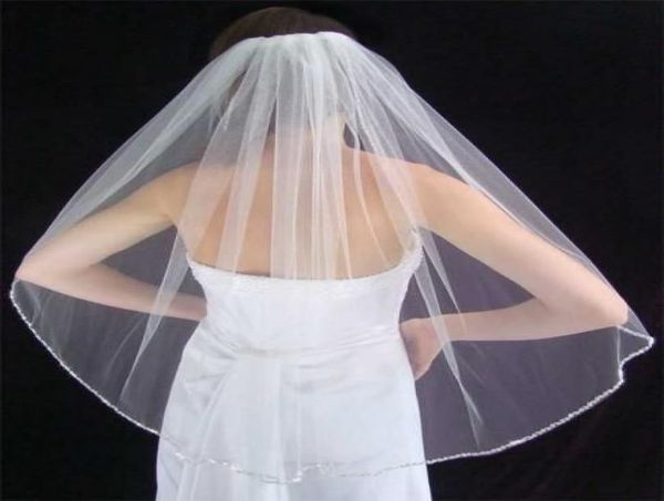 

peal accented wavy silver bugle bead edge wedding veil 03809970250