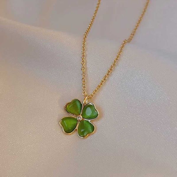 

van clover necklace designer green cat's eye stone four-leaf clover women's necklace simple fashion light luxury style women', Silver