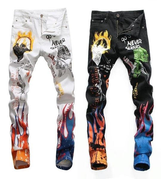 

qnpqyx american street style fashion men jeans white black slim fit designer printed jeans men elastic punk pants hip hop jeans ho3259701, Blue