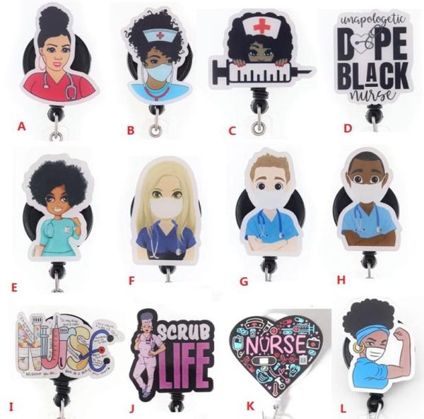 

fashion key rings custom black girl nurse doctor acrylic retractable medical badge holder yoyo pull reel doctors id name card for 9341679, Slivery;golden