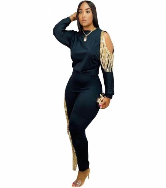 

spring autumn women 039s set tracksuit o neck full sleeve pants suit tassel two piece set casual night club outfits size s6411016, Gray