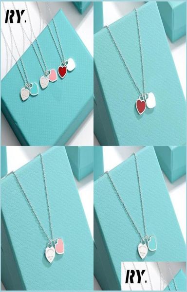 

pendant necklaces pendant necklaces classic double heart love necklace design brand clavicle red blue pink for women jewelry gift 4792680, Silver