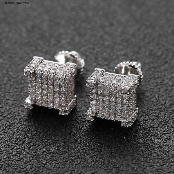 

stud hip hop earrings for men gold silver iced out cz square stud earring with screw back jewelry, Golden;silver