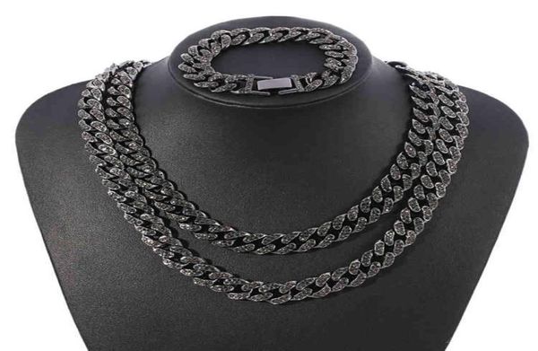 

whole black 13mm iced out cubic zircon diamond cz cuban link chain miami cuba necklace bracelet hip hop jewelry for men8097321, Silver