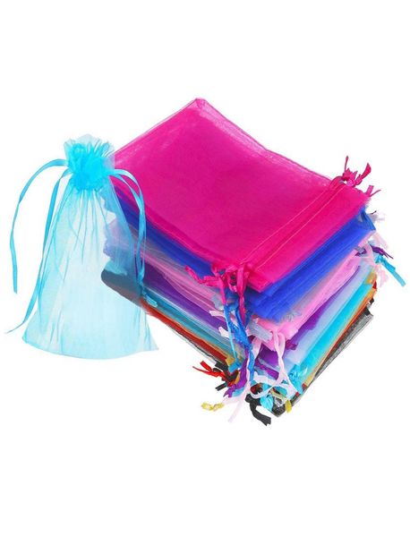 

50 pieces 4 by 6 inch organza gift bags drawstring jewelry pouches wedding party favor bags multicolor3082822, Pink;blue