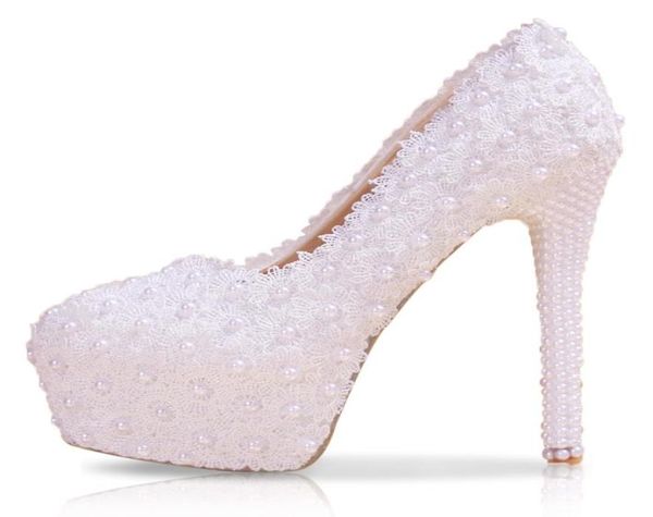 

fashion lace wedding shoes white flat low mid high heel pearls bridal party prom shoes for women in stock74446382955540, Black