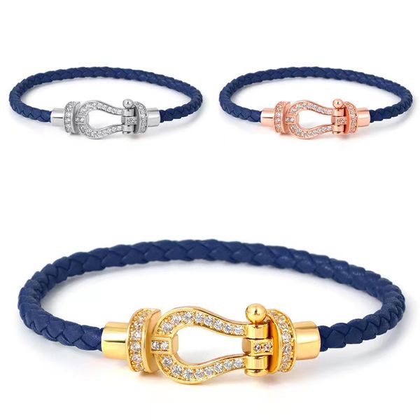 

titanium fashion bracelet steel wire rope magnetic buckle horseshoe half brick bracelet ushaped head micro inlaid bracelet 2023, Black