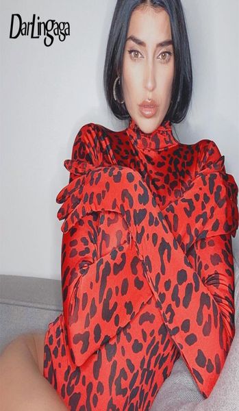 

darlingaga fashion red leopard print turtleneck bodysuit with gloves autumn skinny body women long sleeve club party bodysuits y204237995, Black;white
