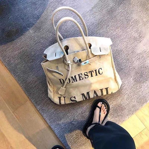 

designer h ermes brikiss tote bags for sale popular on the internet same model 2023 new bag trend letter military cloth one shoulder large w