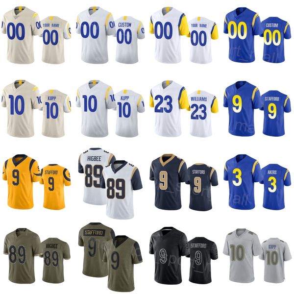 

men kids women football 9 matthew stafford jersey 3 cam akers 23 kyren williams 10 cooper kupp 89 tyler higbee 18 ben skowronek biege white, Black;red