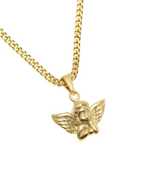 

stainless steel gold angel wings pendant men women fashion jewelry hip hop angel boy pendant necklace gift9309106, Silver