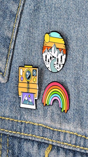 

new fashion cartoon rainbow camera snow scene alloy brooches enamel pins lovely girl outdoor badge funny denim shirt collar pin cl3361646, Gray