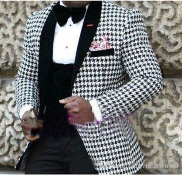 

houndstooth men 3 piece suit wedding tuxedos excellent groom tuxedos with black shawl lapel men business prom blazerjacketpants7190630, Black;gray