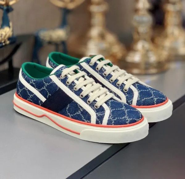 

with box designer sneakers ggity shoes branded canvas shoes 1977 designer tennis beige blue washed jacquard denim ace rubber sole embroi rky, Black