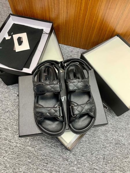 

2023 sandals sliders designer women sandale designer sandals women sandal black cowhide diamond grid velcro double thick sole sports sandals
