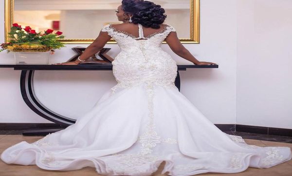 

plus size arabic mermaid wedding dresses aso ebi luxurious lace beaded sheer neck bridal dresses vintage vestido de novia1752569, White