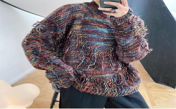 

men039s sweaters men thick knit thicken half turtleneck tassel pullover sweater male women streetwear vintage fashion loose5908258, White;black