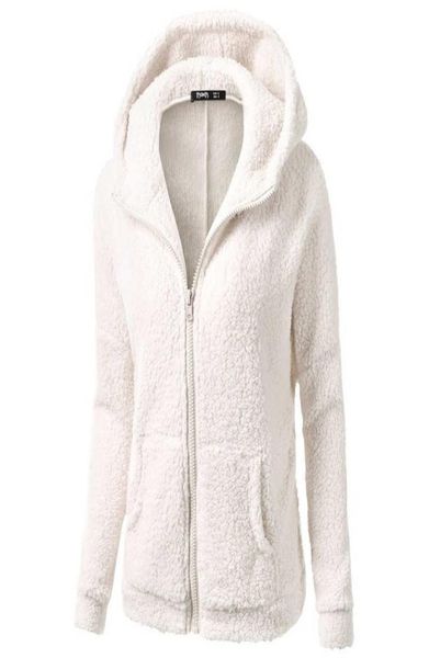 

winter womans fleece jackets solid black white red zipper hooded sweatshirt simple basic pockets sweat shirt coats plus size x06292508109