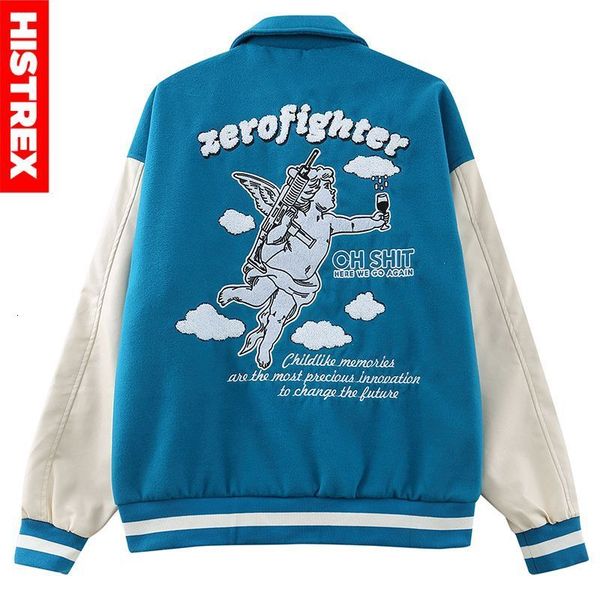 

mens jackets histrex varsity jacket man angel gun hip hop streetwear coat fall winter goth overcoat harajuku fashion outwear clothing 230810, Black;brown