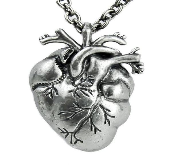 

fashion pendant necklaces gothic punk silver antique pleated oddities anatomical heart necklace realistic for men and women46707548133052